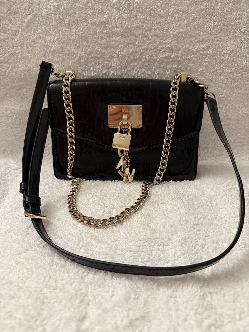 DKNY Black Croc-Embossed Crossbody with Gold Hardware